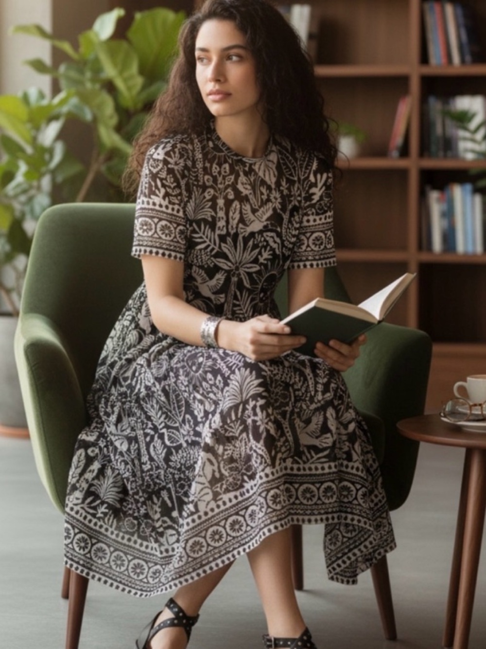 Johnny Was Luciana Mesh Tee Dress Black and White